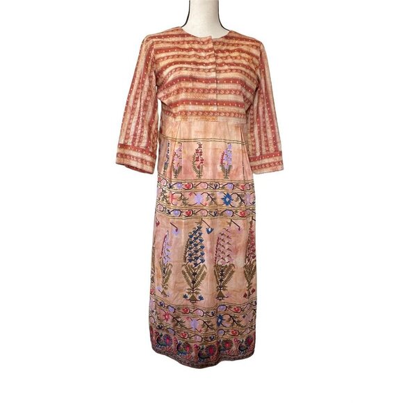 Handcrafted embroidered printed garden tunic kurti kurta midi dress size S/M - Picture 3 of 11
